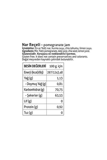 Pol's Gurme Pol'sgurme Nar Reçeli Chia Tohumlu Şeker Ilavesiz %65 Meyve Oranlı 380 gr