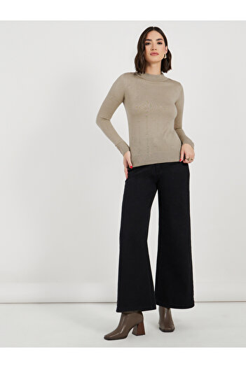 Styli Slim Fit Regular Length High Neck Jacquard Sweater