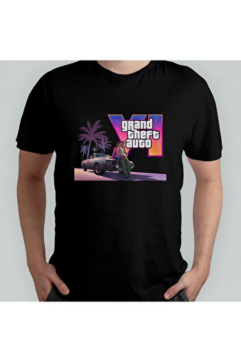 Pixxa GTA VI Grand Theft Auto 100% βαμβακερό μπλουζάκι με λαιμόκοψη μοντέλο 2