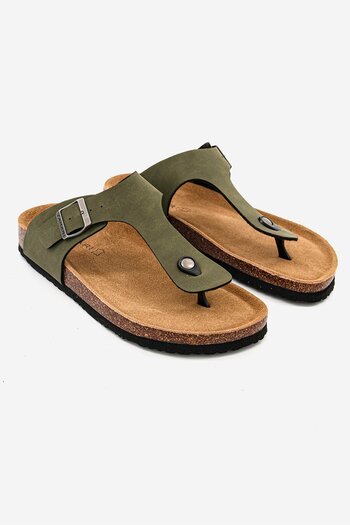 Tahari Men Slip On Synthetic Leather Cork Sandals, Green