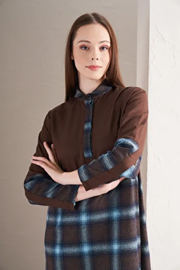 Mevra Large Checkered Block Navy Dress