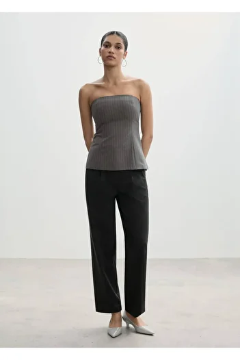 MANGO Woman Slim Striped Strapless Blouse