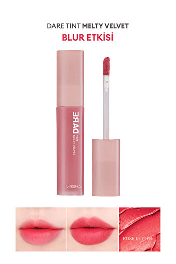 Missha Uzun Süre Kalıcı, Bulaşma Yapmayan, Kadifemsi Bitiş Sunan Tint Dare Tint Melty Velvet (Rose Letter)