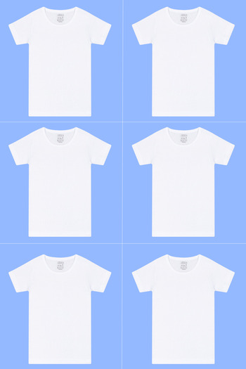 Arma Yıldız 6 Pieces White Boy's Short Sleeve Undershirt T-Shirt Round Neck 100% Cotton Combed Cotton