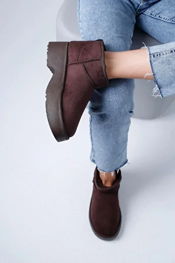 Beyond Γυναικείες Καφέ Ψηλοτάκουνες Μπότες Ultra Mini Furry Suede 4,5cm BYNDUM04