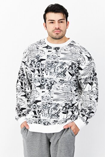Marvel Men Crew Neck Allover Print Long Sleeves Sweatshirt, White