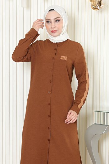 Modamihram Coat of Arms Detailed Buttoned Suit Brown 19197