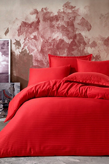 Home Satin Red Striped Duvet Cover Double