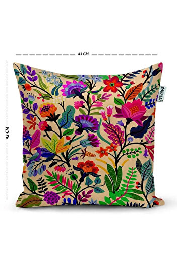Sakallı Colorful Flowers Digital Printed Decorative 4-Piece Throw Pillow Cover Set