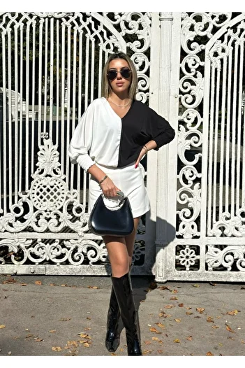 mazıdağı Mazıdağı Women's Long Sleeve V Neck Sleeve Mouth Gips Sandy Blouse
