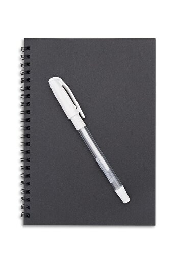Tutunabilir Kağıt Black Leaf Spiral A5 14X20 cm Notebook 30 Sheets 60 Sheets & White Gel Pen Gift