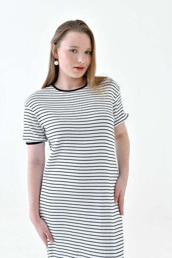 mirach Ribbed Knitwear Dress - Short Sleeve, Flexible Lycra, Oversize, Maxi Maxi Length