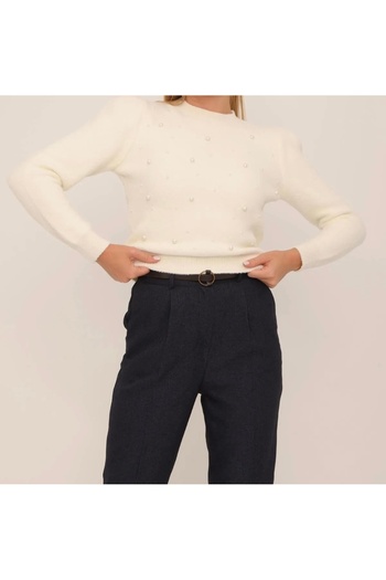AFA Crew Neck Pearl Detailed Sweater - Premium Quality Knitwear Sweater - Soft
