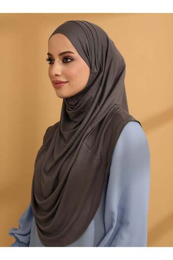 Tuva Şal Anthracite Tuva Ribbed Jersey Turban - Ready Design