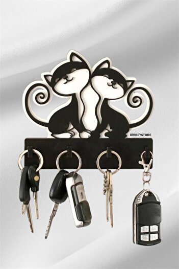 BİRBEYSTORE Ζευγάρι Lover Μπρελόκ Πόρτας Μπροστά Ξύλινο Μπρελόκ Cute Cat