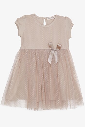 Breeze Girl's Dress with Bow Tulle, Age 3-8, Beige