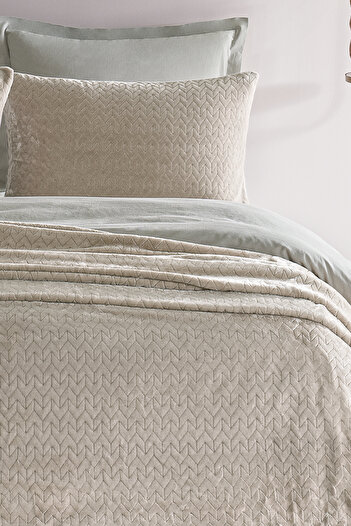Puffy Beige Single Bedspread Set - Lines