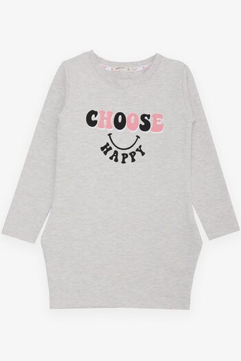Breeze Girl's Tunic Happiness Themed Text Printed 8-12 Years, Beige Melange