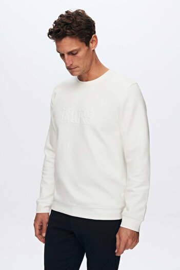 Twn Slim Fit Ekru Baskılı Sweatshirt