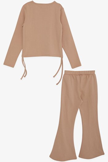 Breeze Girl's Flare Leg Tights Set Text Embroidered Corded 6-12 Years, Beige