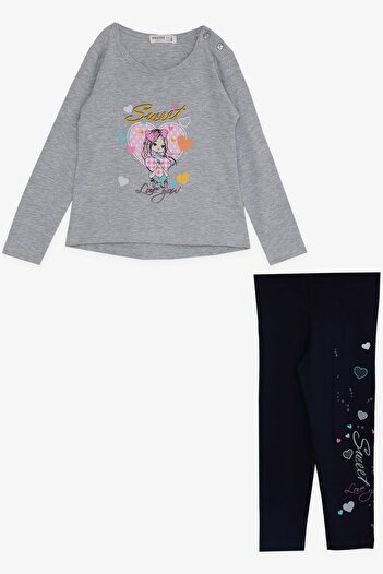 Breeze 2-6 Years Girl's Gray Melange Tights Set - Cute with Printed Hearts