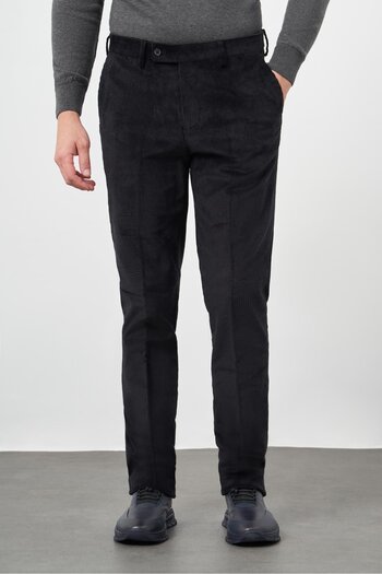 İmza Black Cotton Side Pocket Comfort Fit Velvet Trousers