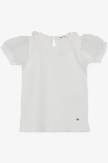 Breeze Girl's T-Shirt Sleeves Tulle Collar 7-12 Years, Ecru