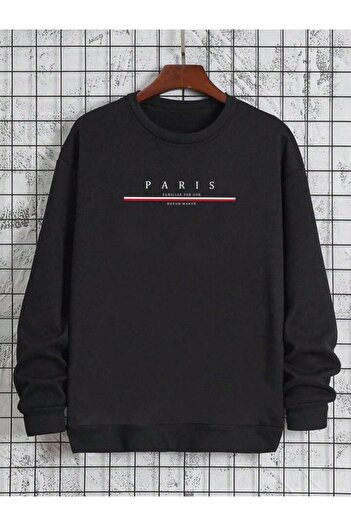 CAST COLLECTİON Ανδρικό φούτερ με μαύρη λαιμόκοψη Paris με στάμπα