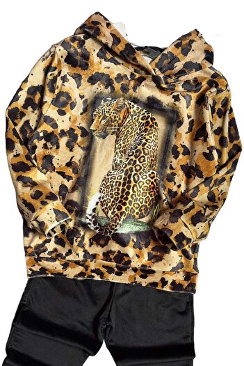 Riccotarz Girl's Digital Printed Hooded Lycra Amber Velvet Tracksuit Set