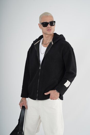 Butik Λούτρινο Unisex Oversize Καλούπι με φερμουάρ με κουκούλα