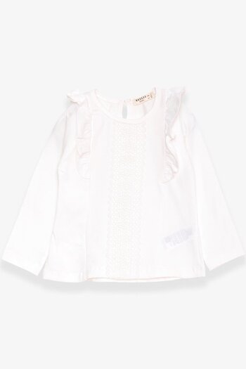 Breeze Girl's Long Sleeve T-Shirt with Laced Ruffles, Age 3-8, Ecru