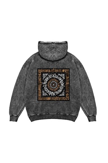 Sekizbiraltı Skull Man Smoke Printed Oversize Unisex Premium Washable Black Hoodie