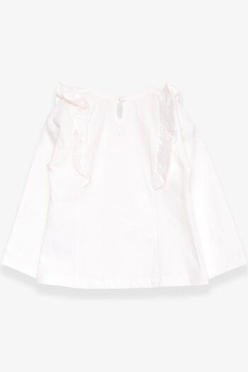 Breeze Girl's Long Sleeve T-Shirt with Laced Ruffles, Age 3-8, Ecru