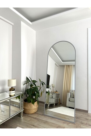 EFFE YAPI DEKOR Gri Metal Çerçeveli 180x70 Cm Oval Ayaklı Boy Aynası