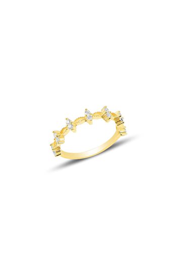 Söğütlü Silver Gümüş altın yaldızlı zirkon taşlı crown yüzük SGTL10290GOLD