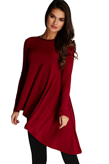 Laranor Women's Burgundy Asymmetric Cut Blouse 14L4103