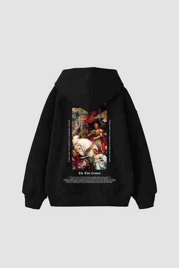 Sekizbiraltı The Two Crowns Printed Oversize Unisex Premium Black Hoodie