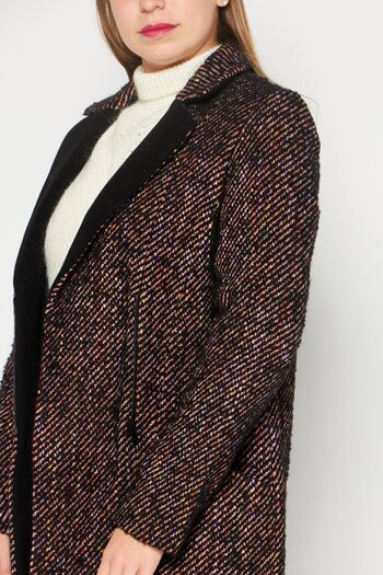 ONE STEP Women Regular Fit Textured Casual Zip Blazer, Black Combo
