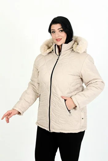 By Alba Collection Women's Ecru Wool Quilted Plus Size Coat