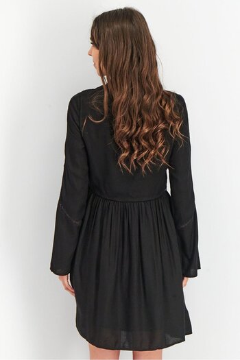 IKKS Women Textured Long Sleeve Mini Dress, Black