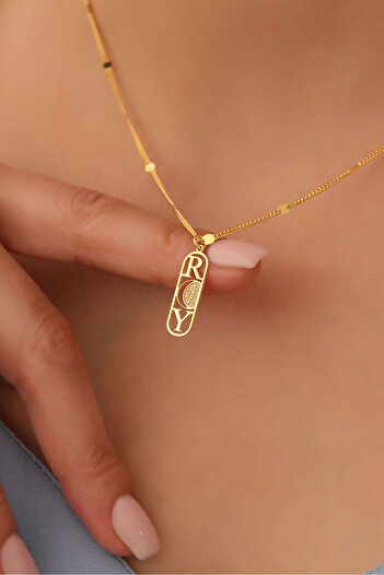 Nox Jewelry 925 Ayar Gümüş Kişiye Özel Hilal ve Ay Temalı Harf Kolye - CN00373