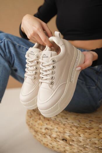 TOPUK Miami Beige Hidden Wedge Heeled Stone Sneakers