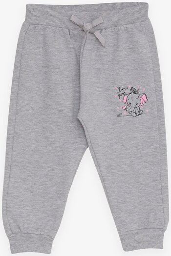Breeze Gray Melange Baby Girl Sweatpants - 6 Months-2 Years, Printed Elephant