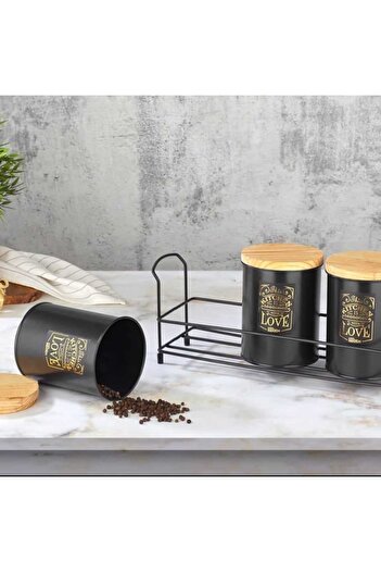 Kitchen Damys Metal Tin with Bamboo Lid Tea Sugar Coffee Storage Set of 3