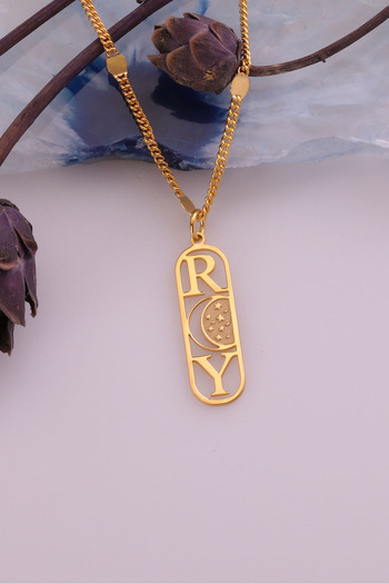 Nox Jewelry 925 Ayar Gümüş Kişiye Özel Hilal ve Ay Temalı Harf Kolye - CN00373