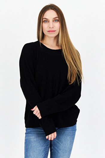 comma Women Crew Neck Long Sleeves Knitted Sweater, Black