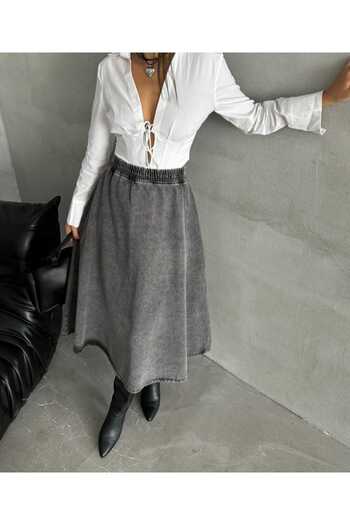 OlaLady Women's Elastic Waist Flared Denim Jeans Long Maxi Skirt