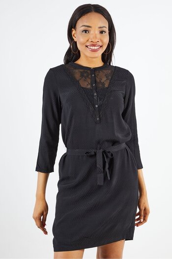 ONE STEP Women Textured Belted MIni Casual Dress, Black