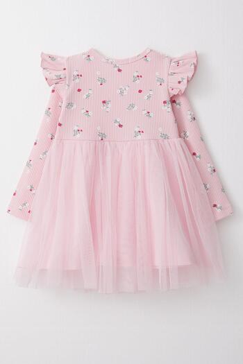 Breeze Pink Girl's Dress - Long Sleeve, Floral Bow, Tulle, 1.5-5 Years