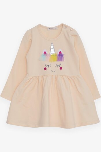 Breeze 1.5-5 Years Old Girl's Embroidered Unicorn Tulle Long Sleeve Dress - Cream